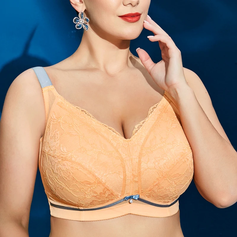 Women Full Coverage wire free Non-Foam Plus Size Floral Lace Bra 34 36 38 40 42 44 46 C D E F G H I J