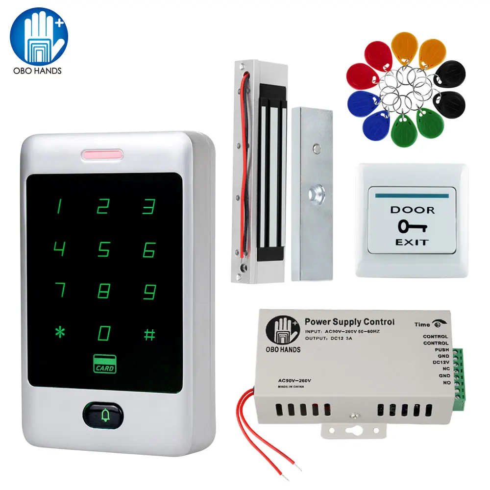 Door Access Control System Kit Waterproof Cover RFID Keypad Rainproof + 180KG Magnetic Lock Electronic Electromagnetic Locks