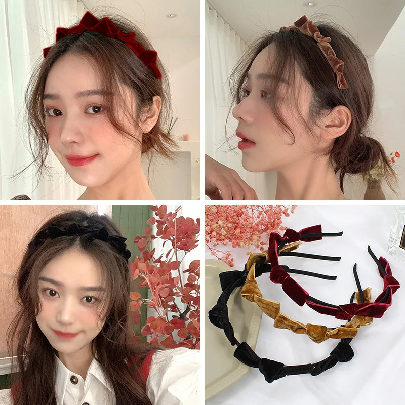 

sweet Korean velvet small Bow bezel Headwear Women Headband Girls Kwali Hair Bands Hairband hoop for party hair Accessories