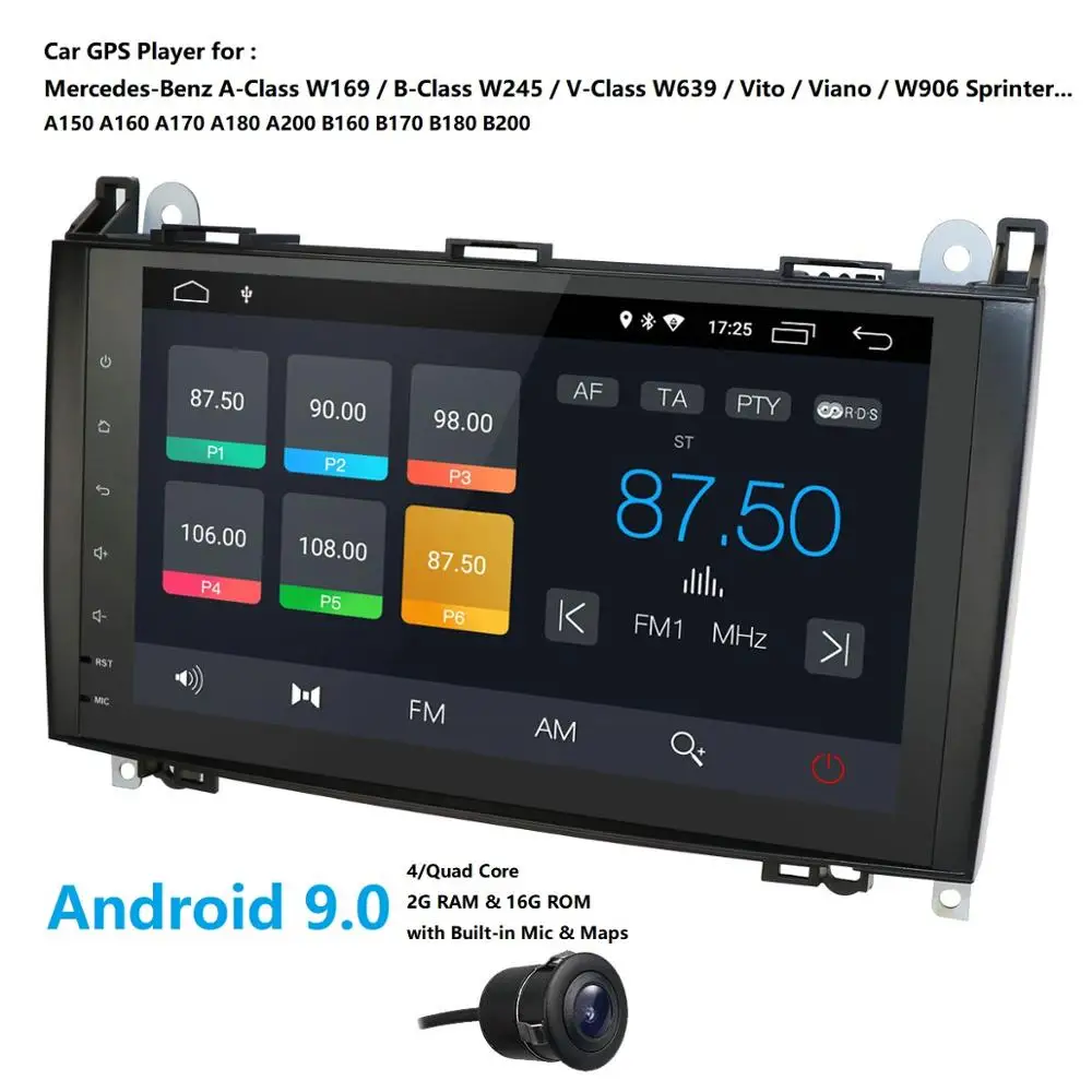 2DIN Android 9,0 Стерео gps для Mercedes W906 спринтер класс V W639 Vito Viano класс B W245 B160 B170 B180 B200 A класс W169 CAM