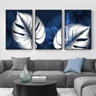 Скандинавский абстрактный синий белый лист растений холст художественные картины Современные постеры печать Настенная картина украшение для дома