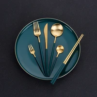 full tableware cutlery green gold stainless steel travel cutlery dinner set cutlery silverware fork spoon knife set dropshipping