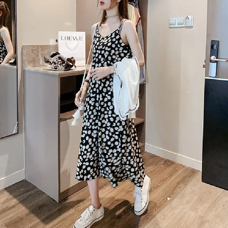 

Женское шифоновое платье на бретелях-спагетти, с цветочным принтом