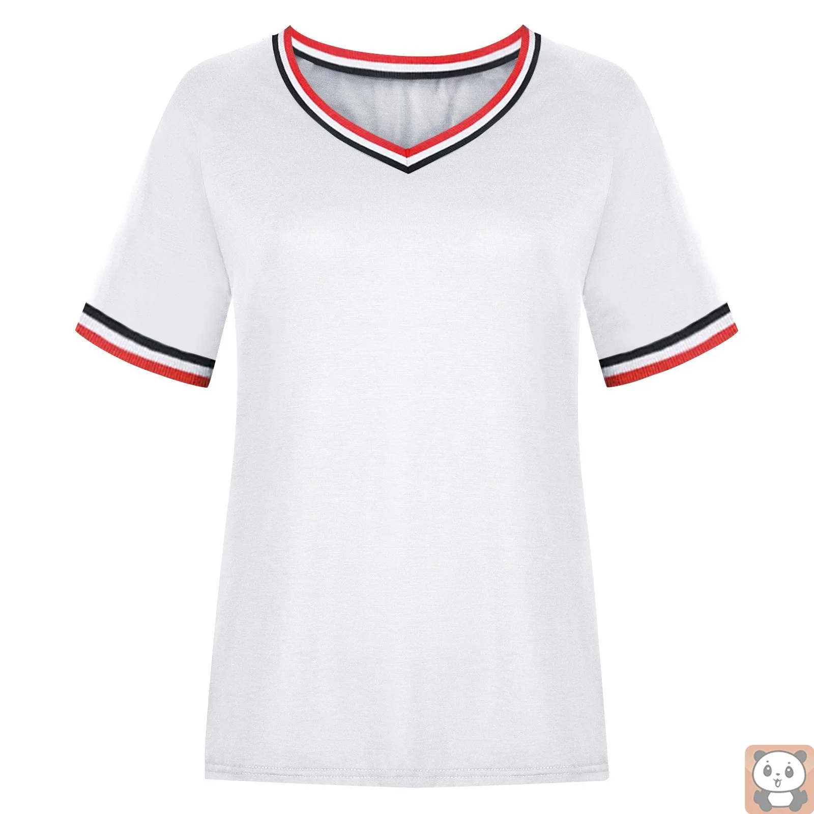 

New Large Size Women's Color Striped V-neck Patchwork Short-Sleeved T-shirt Women's Tops Loose