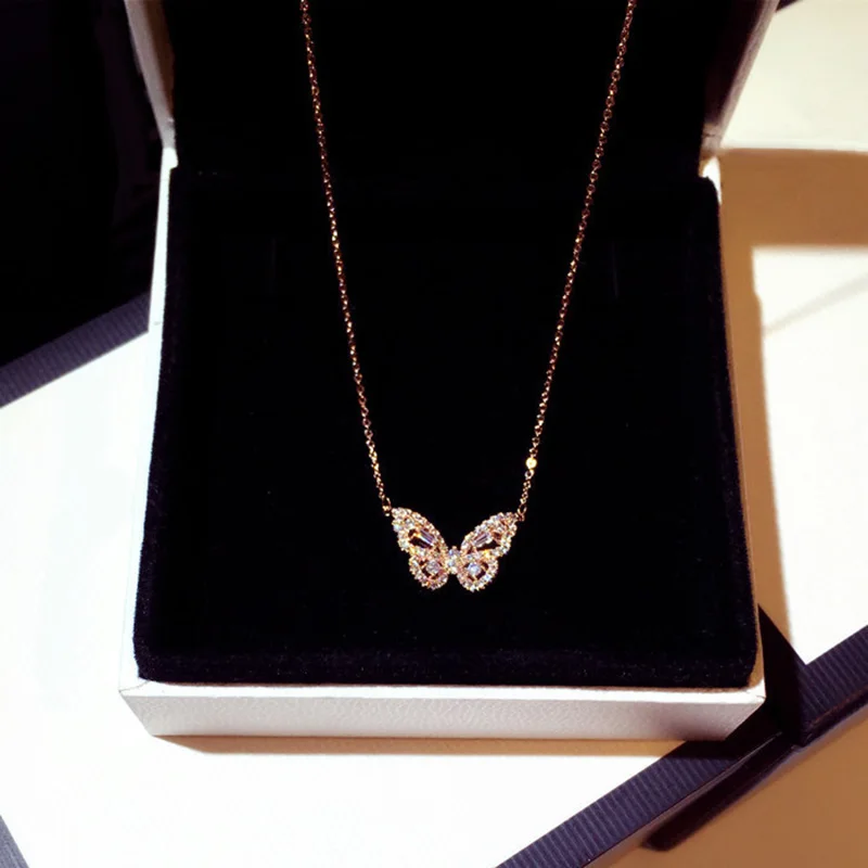 

Fashion rose gold temperament smart butterfly pendant necklace female zircon tide net red light luxury design clavicle chain