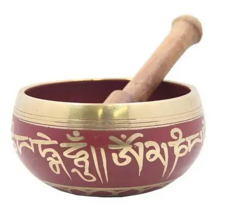 

Tibetan Bronze Medicine Meditation OM Mani Padme Hum Peace Singing Bowl With Mallet Antique Garden Decoration Silver Brass