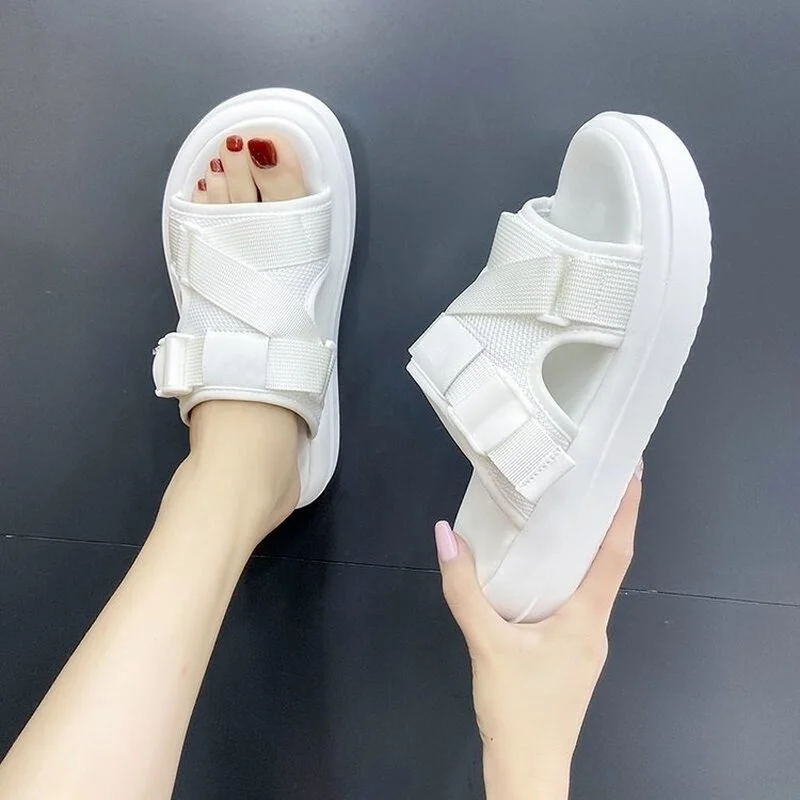 

Platform Sandals Women Wedge High Heels Shoes Women Buckle Leather Canvas Summer Zapatos Mujer Wedges Woman Sandal Slippers