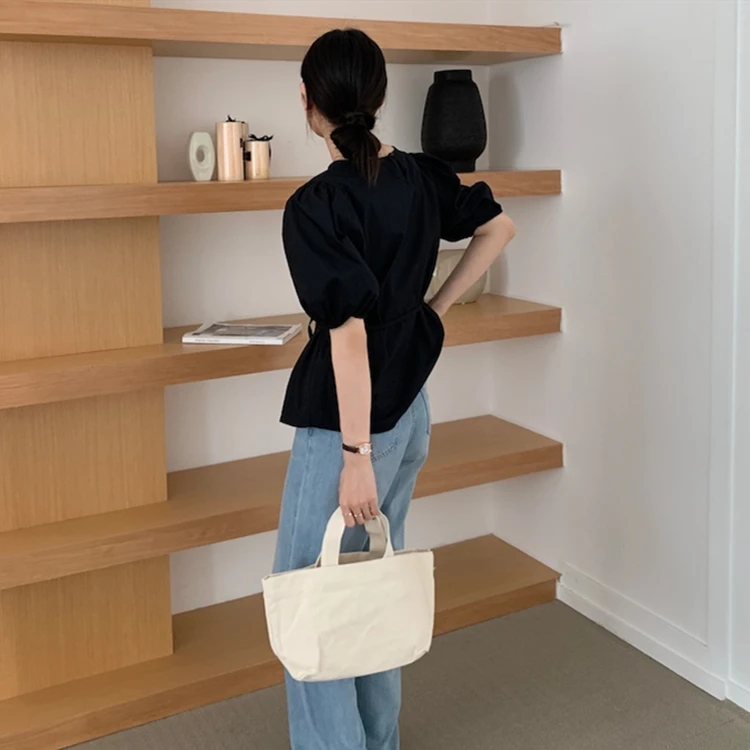 

New 2021 Summer Autunm Women's Blouses Shirts Lace Up Puff Sleeve Korean Sweet Wild Vintage Lady Short Tops Dropshipping