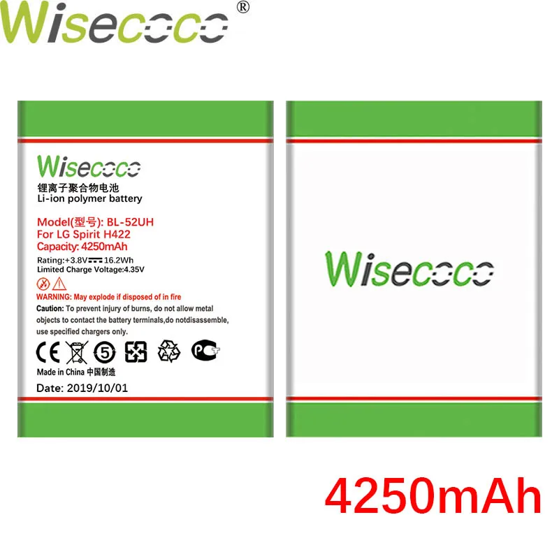 Wisecoco 4250 мАч BL-52UH Батарея для LG Spirit H422 D280N D285 D320 D325 DUAL SIM H443 Escape 2 VS876 L65 L70 MS323 чехол для телефона