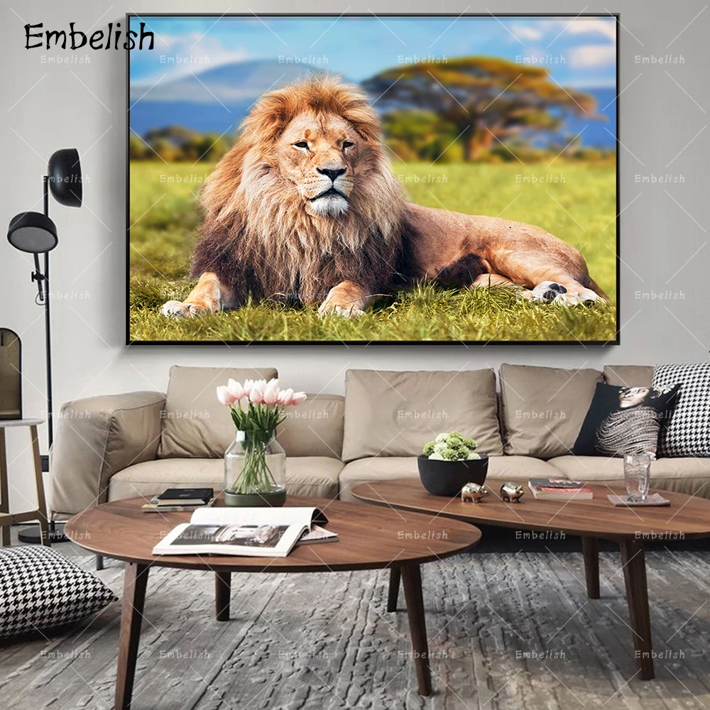 

Embelish 1 Pieces New Lion On The Grass Wild Animals Landscape Pictures For Living Room Home Decor HD Canvas Painting Posters