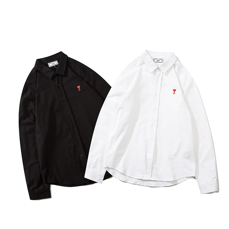 

2021 New Men Women Fashion Cotton Shirts Love Ami Letter Embroidered Shell Button Slim Oxford Shirt Camisas Para Hombre