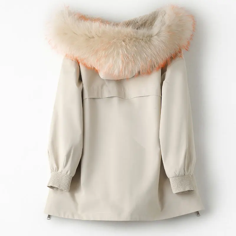 Пальто Pudi женское с натуральным лисьим мехом воротником из енота парка женская