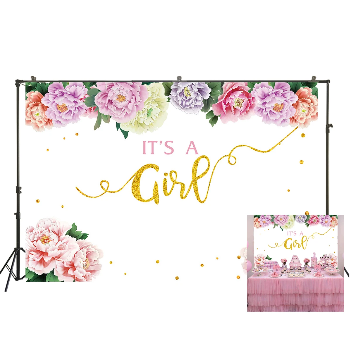Это для девочек baby shower фон с золотым блеском украшениями в виде цветов фотосъемки