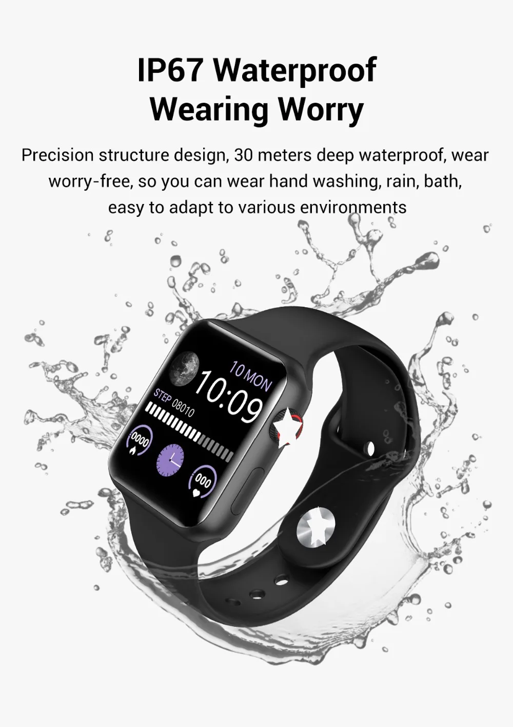 SmartWatch V6 Heart Rate Monitor waterproof Smart watch women man for IOS Apple iPhone Android phone PK watch 5 IWO 11/12 P68/70