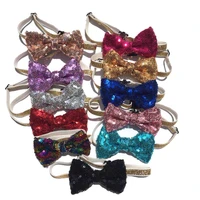 sequins pet bowknot collars cats adjustable strap pets accessories bow leash for small dog rose gold color safety buckle bow tie