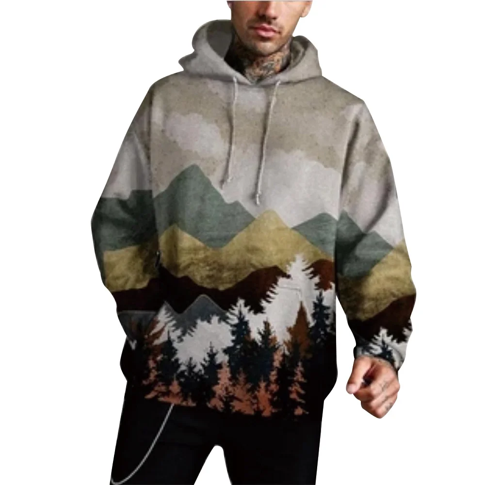 

Винтажная Толстовка для мужчин, свитшот, пуловер с капюшоном с принтом пейзажа, мужская одежда в стиле Харадзюку, Спортивные Повседневные с...