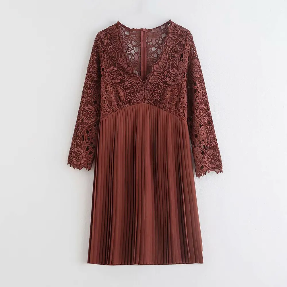 Женское кружевное мини-платье повседневное облегающее плиссированное платье