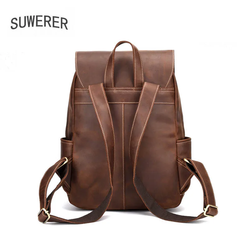 

SUWERER New Genuine Leather bag Backpack Retro Men's Bag Real Cowhide Leather Men's Backpack Large Capacity Travel Bag