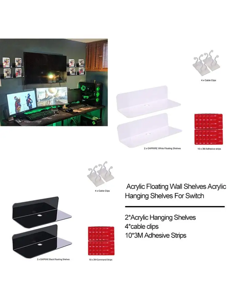 2-Packs Acrylic Floating Wall Shelves Speakers Stand Space Small Display Shelf For Switch Smart Speaker With Cable Clips | Электроника