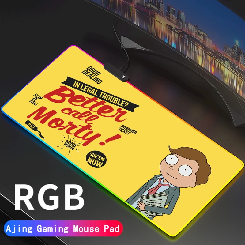 

Большой игровой коврик для мыши Rick, RGB, XL, игровой коврик, коврик для мыши для компьютера Hyper Beast, Настольный коврик для клавиатуры XXL со светод...