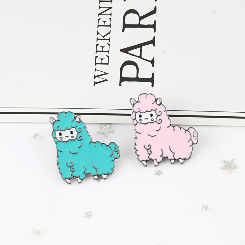 Креативная розовая и синяя брошь в виде альпаки милые животные серия булавка