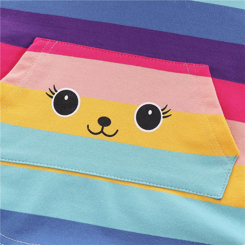 Осенний свитер с капюшоном для маленьких девочек Детская полосатая толстовка