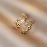 two piece heart shaped opal gold open rings korean fashion jewelry girls sweet accessories simple finger ring for woman in 2021