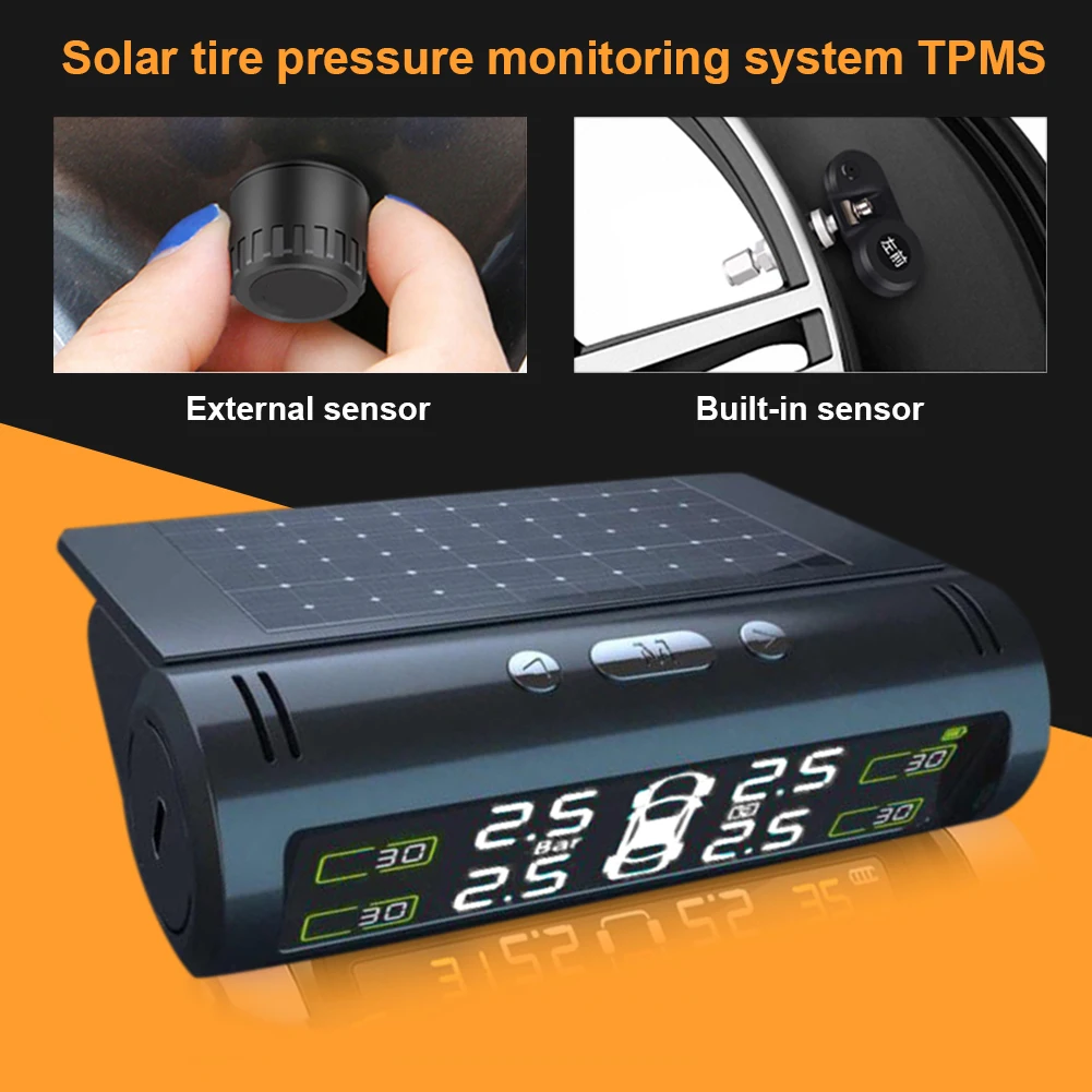 

Car TPMS Tyre Pressure Monitoring System Solar Power Digital LCD Display Auto Security Alarm Systems Pressure External Sensor