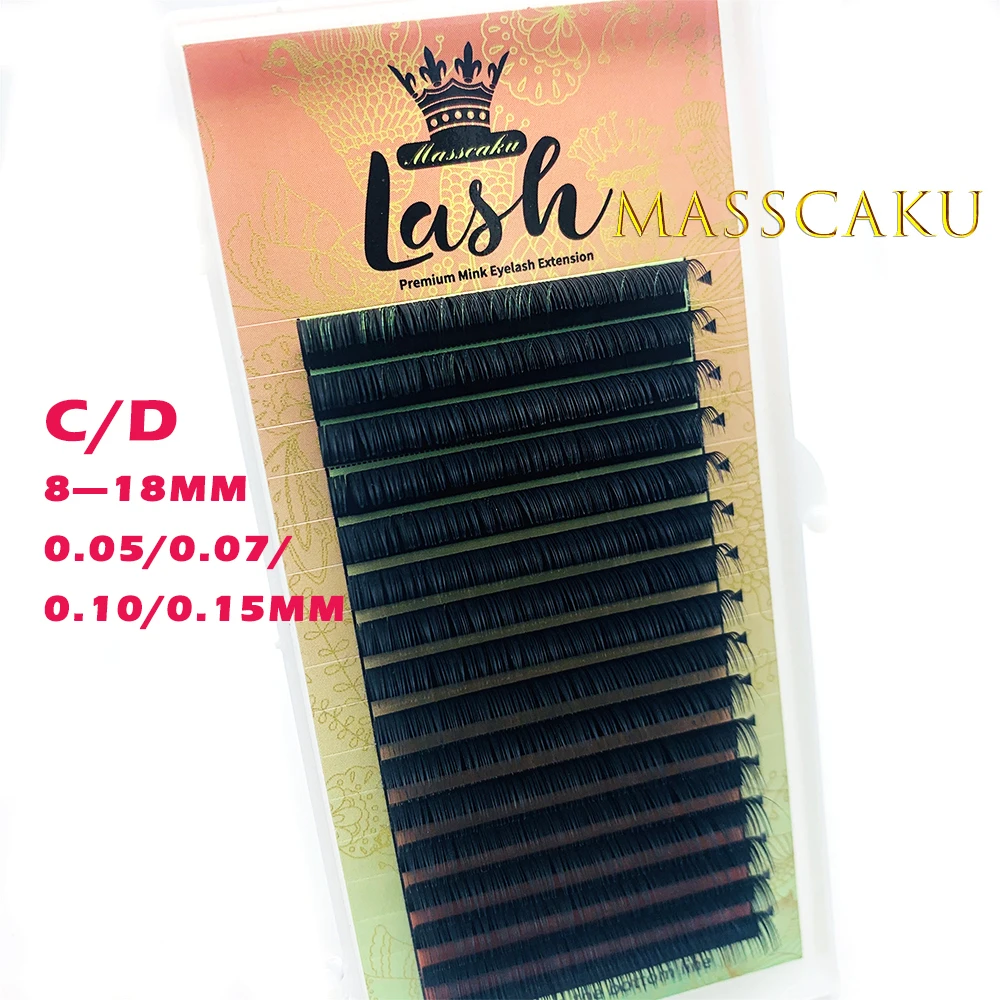 

MASSCAKU Fast Shipping 16rows/case 8-18mm premium natural synthetic mink individual eyelash extension makeup maquiagem cilios