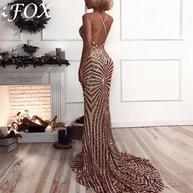 Сексуальное элегантное женское платье IFox на бретелях спагетти с V образным
