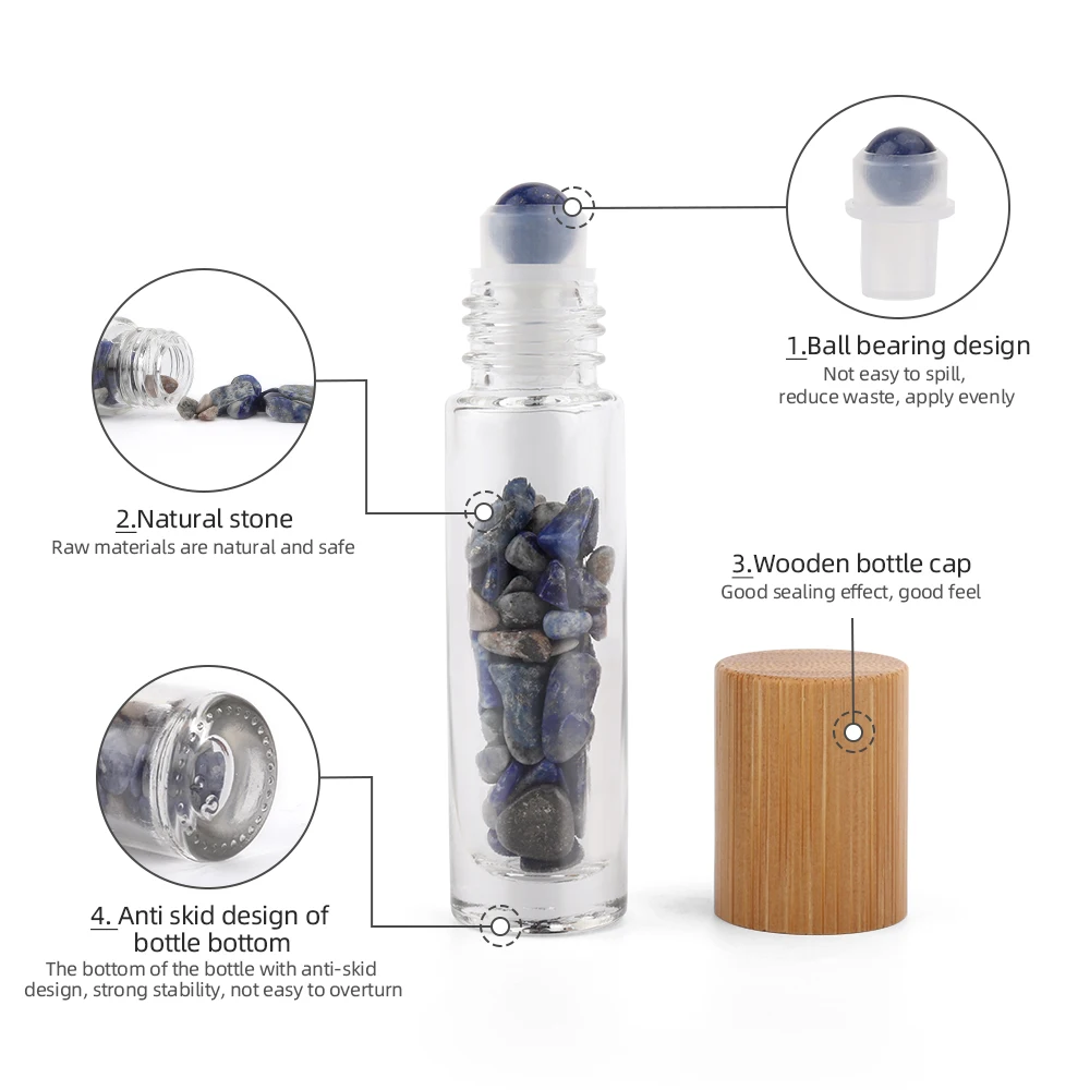 Флакон-роллер с драгоценным камнем 10 мл со стеклянной крошкой пробником эфирного