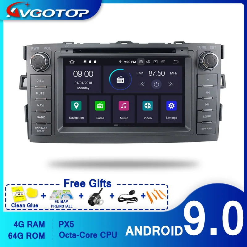 AVGOTOP 2 + 16 ГБ/4 64 ГБ Android 9 Bluetooth GPS Автомобильный плеер мультимедиа для TOYOTA AURIS 2008