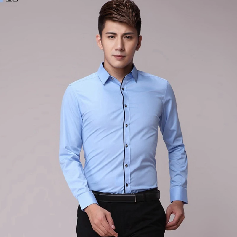 Высококачественная Осенняя фотосессия 8XL Мужская официальная синяя рубашка