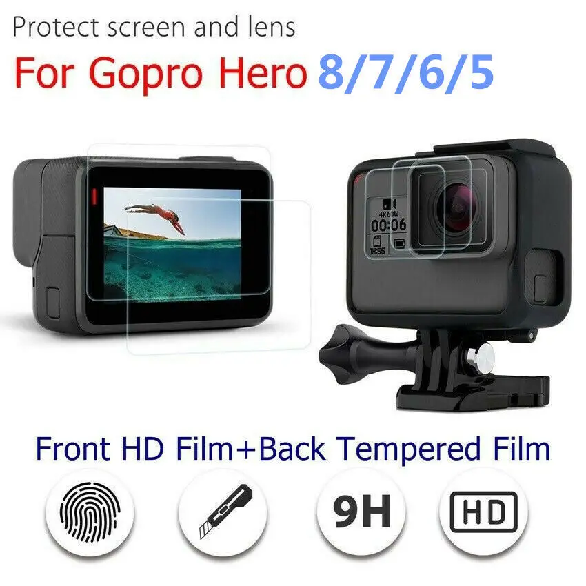 Для Gopro Hero 8 7 6 5 Аксессуары для камеры объектив + защита экрана Защитная пленка