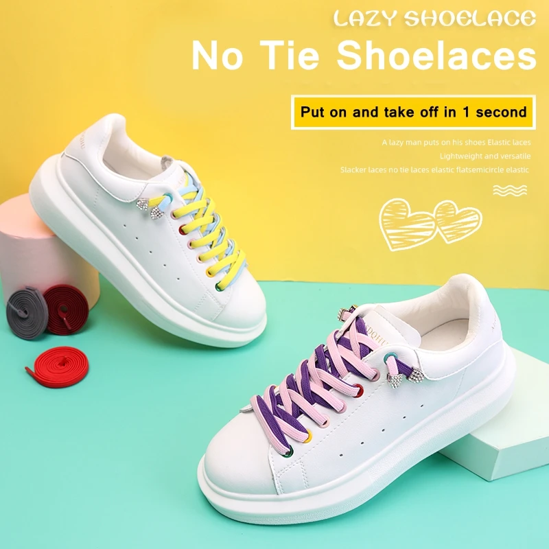 

New Elastic Flat Shoelaces No Tie Shoe Laces Diamond Lace Lock Quick Lazy Laces Kids Adult Unisex Sneakers Shoe Strings 1Pair