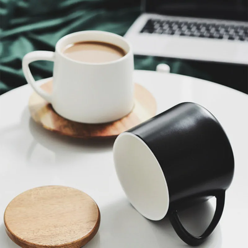 

Nordic modern ceramic simple mug with wood cover household office water milk coffee cereal breakfast cup