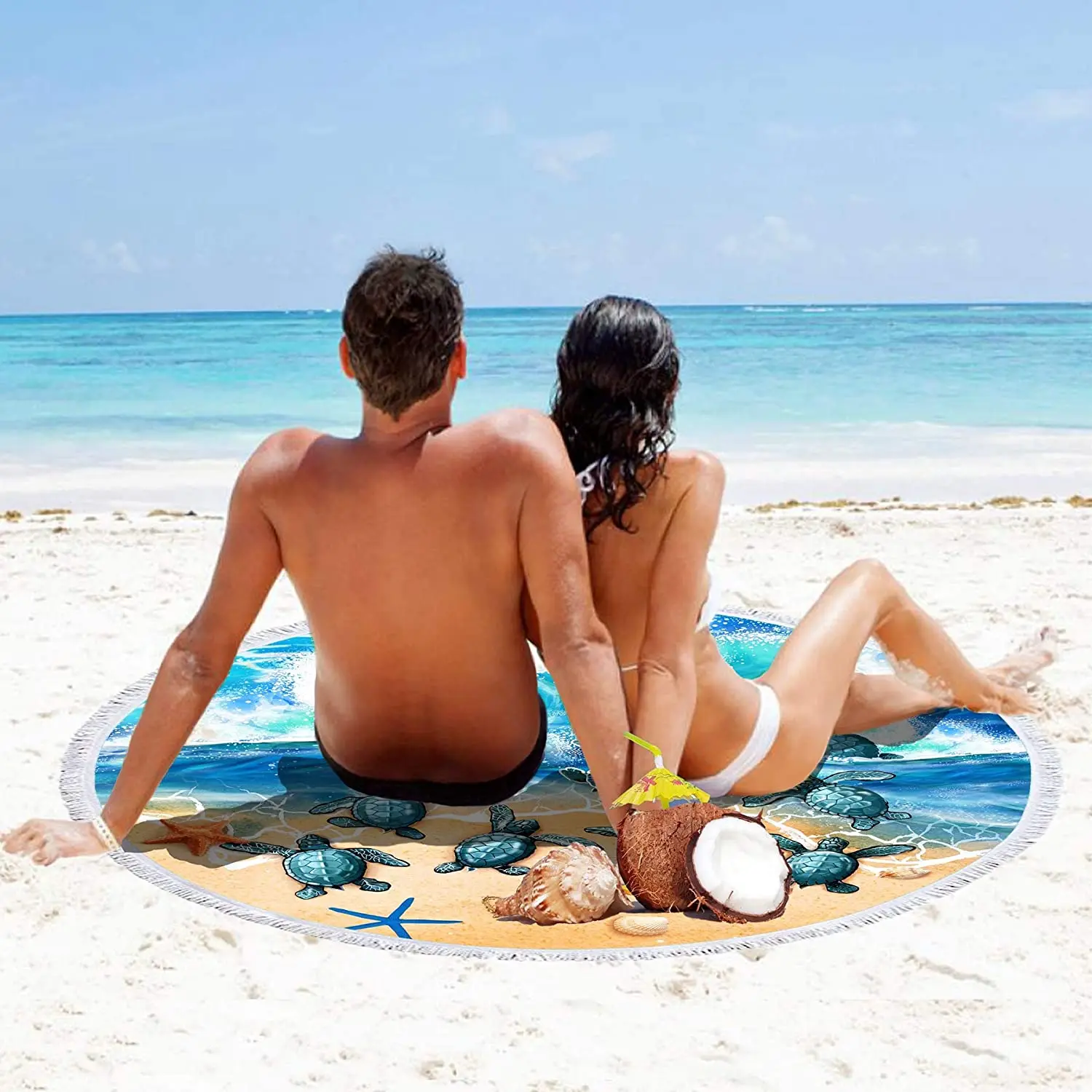 구매 분재 나무 거북이 해변 담요 바다 거북이 라운드 비치 타월 담요 술 바다 마이크로 화이버 서클 요가 매트 명상 카펫