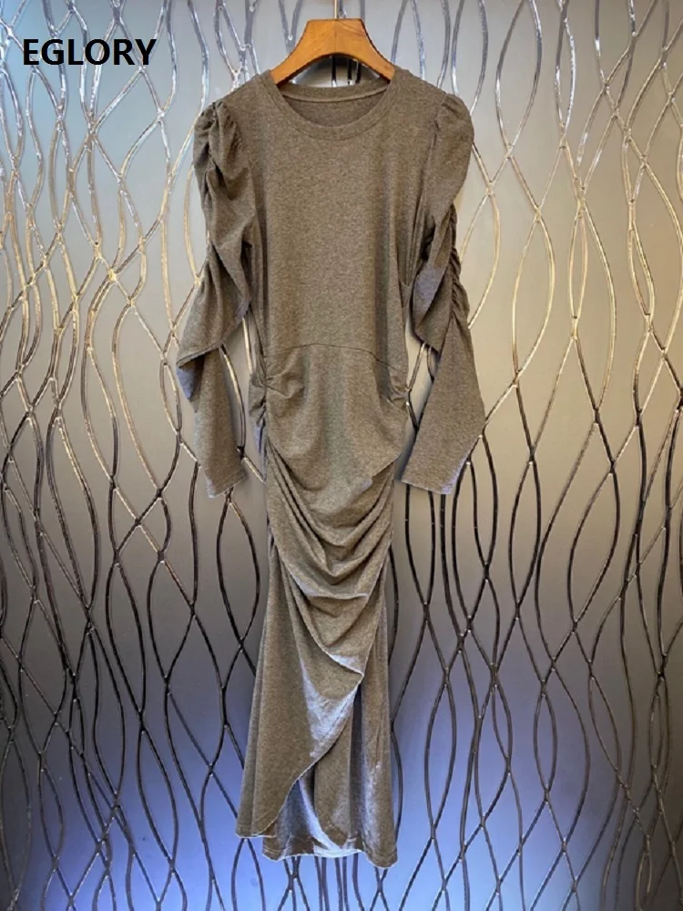 Женское длинное Плиссированное Платье из 100% хлопка серое коричневое черное