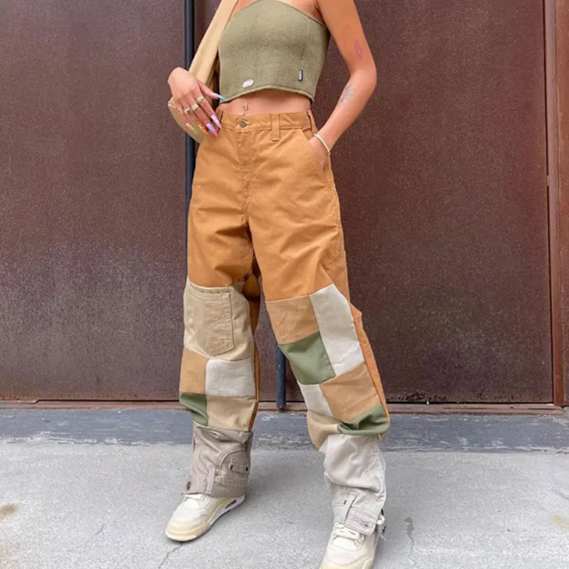 

ZOTTSOZ Color Patchwork High Waist Jeans Women Y2K 90s Vintage Fashion Streetwear Casual Loose Straight Denim Pants Autumn 2021