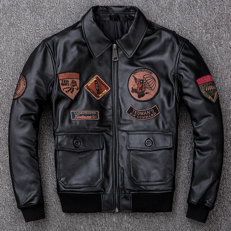 

2021 G1 Air Force Pilot Leather Jackets Men's Genuine Sheepskin Leather Jackets Plus Size 5XL Thick Winter Coat for Male