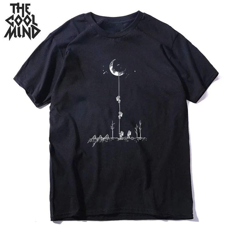 mo0119CM-BLK COOLMIND хлопок, летняя свободная Мужская футболка с коротким рукавом, повседневная мужская футболка с космическим принтом, крутая футболка с круглым вырезом, Мужская футболка - Цвет: mo0119CM-BLK