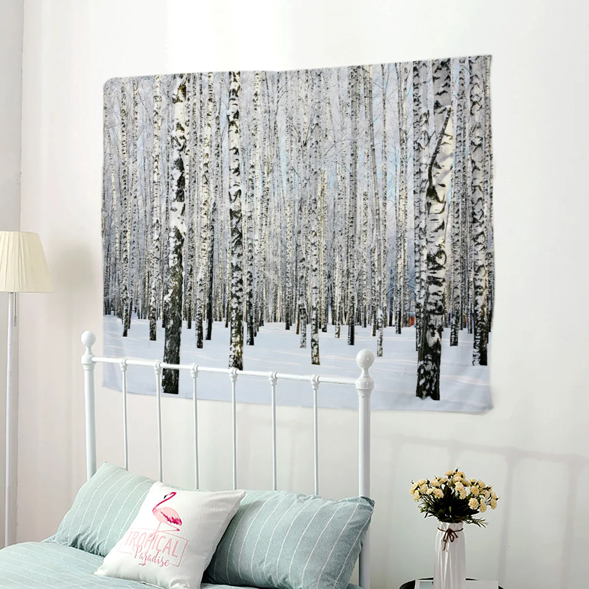 Снежный лес Березовое дерево растение открытый зимний гобелен настенный Декор |