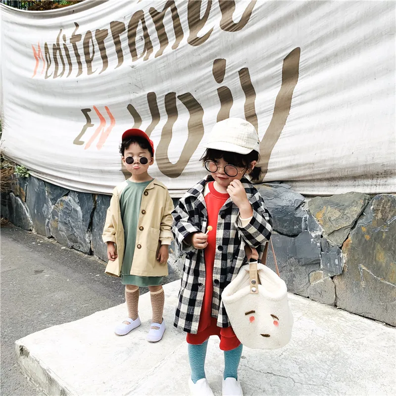 Модный клетчатый плащ в Корейском стиле для мальчиков и девочек Детские