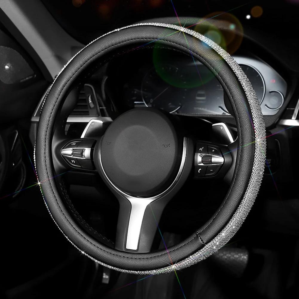 Противоскользящий кожаный чехол 38 см с кристаллами для BMW Toyota Benz Andi Nissan Mazda Honda