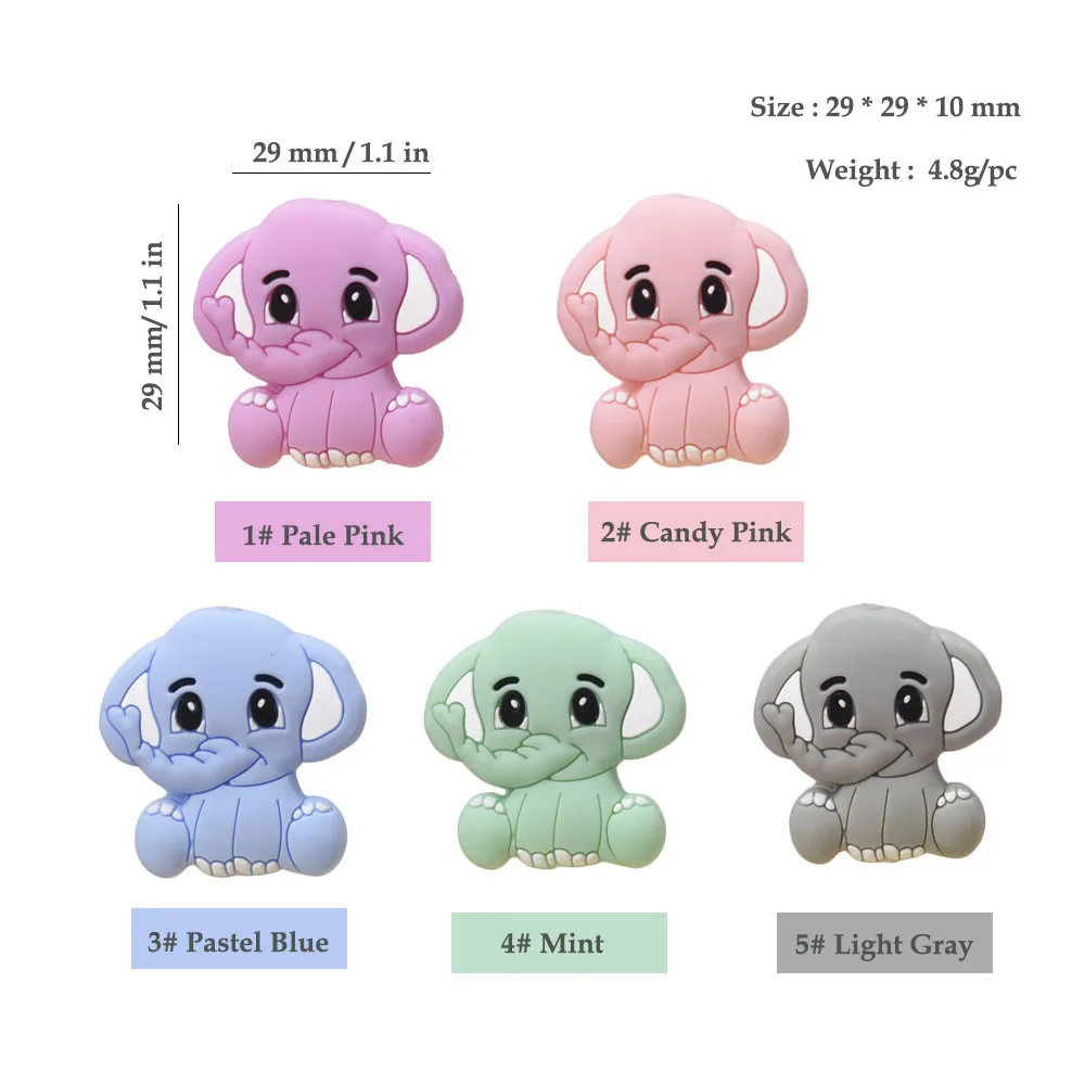 Mini cuentas de elefante de silicona sin BPA para dentici&oacute;n de beb&eacute;, cadena de chupete artesanal, cuentas de pentagrama de roedores, 10 piezas-1