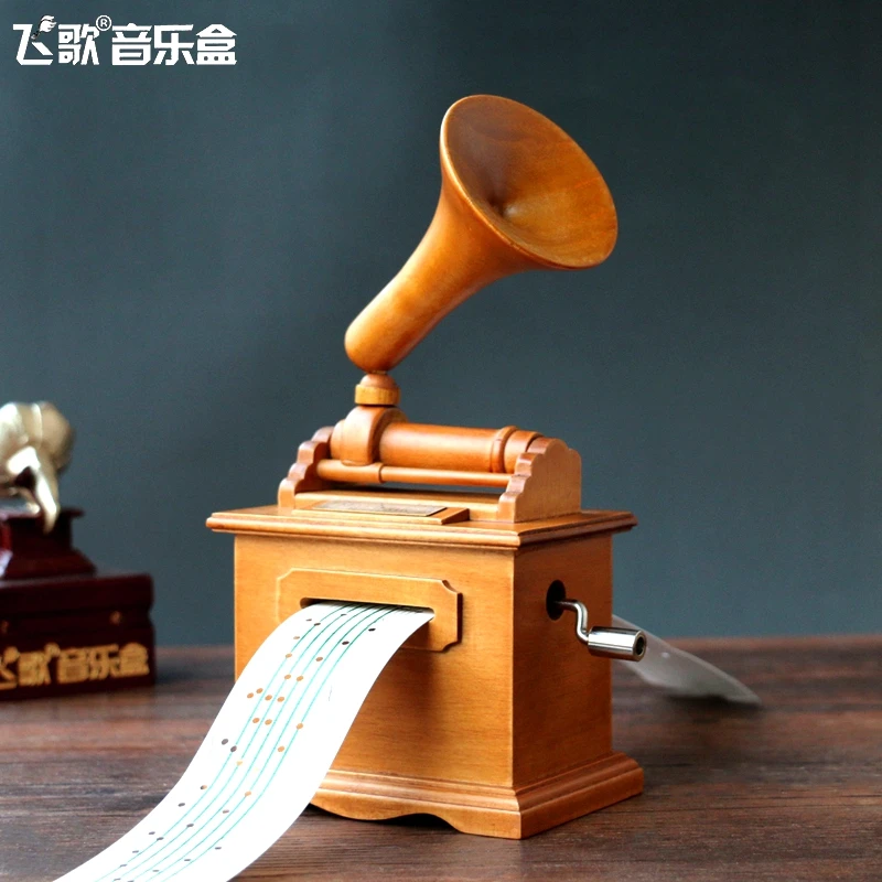 Деревянный Граммофон Музыкальная шкатулка ручной рукоятки DIY механизм