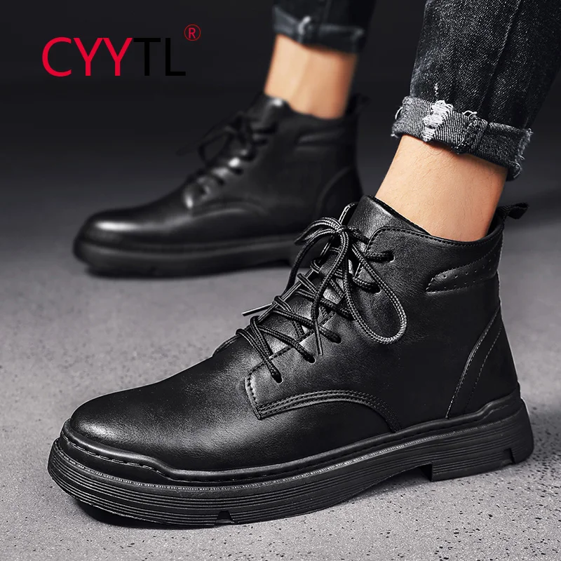 

Мужские кожаные модные ботинки CYYTL, уличная винтажная зимняя обувь для инструментов, повседневные короткие деловые ботинки, мотоциклетные ...