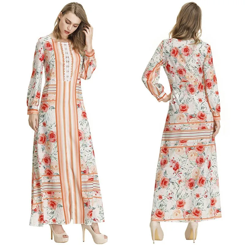 Модное богемное платье с длинным рукавом круглым вырезом кружевом и панельным