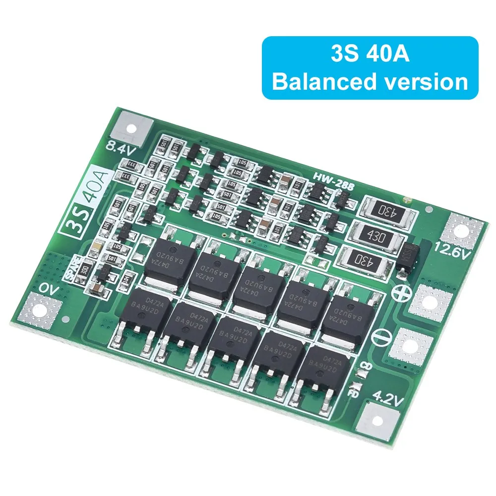 Защитная плата 3S/4S 40A/60A 18650 BMS для зарядки литий-ионных батарей двигателя