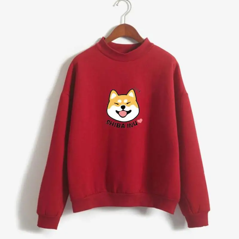Новая толстовка с капюшоном Kawaii плюс плюшевая Толстая Женская одежда Harajuku стоячий воротник длинный рукав повседневный однотонный пуловер с принтом - Цвет: Красный